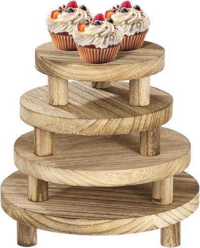Varku 4 Pcs Wooden Risers for Decor, Round Wood Display Stands, 5-8 Inch Set, Vintage Natural Grain, Ideal for Candle, Aromatherapy, and Home Display (Light Wood) in Saudi Arabia