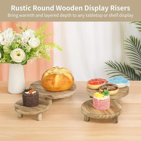 Varku 4 Pcs Wooden Risers for Decor, Round Wood Display Stands, 5-8 Inch Set, Vintage Natural Grain, Ideal for Candle, Aromatherapy, and Home Display (Light Wood) in Saudi Arabia
