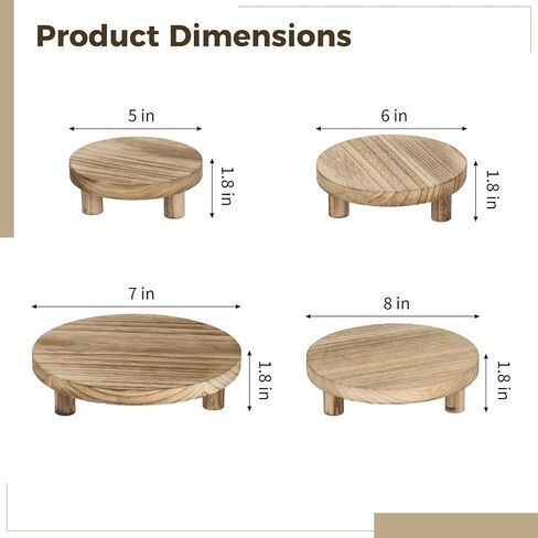 Varku 4 Pcs Wooden Risers for Decor, Round Wood Display Stands, 5-8 Inch Set, Vintage Natural Grain, Ideal for Candle, Aromatherapy, and Home Display (Light Wood) in Saudi Arabia