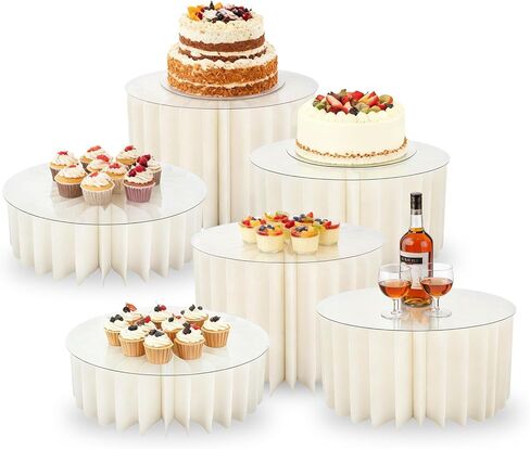 4 عبوات من رافعات البوفيه القابلة للطي، حامل أسطواني من الورق المقوى وحوامل عرض الطعام مع أطباق أكريليك، وحوامل كب كيك لطاولة البوفيه، وطاولة الحلوى، وديكور حفلات الزفاف وأعياد الميلاد (أسود) in Kuwait