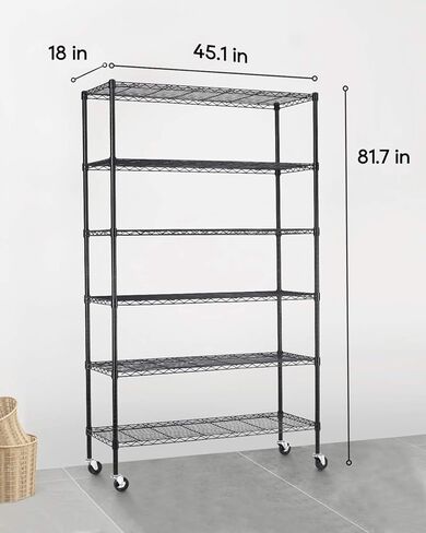 FDW Wire Shelving Unit with Wheels Steel 6 Tier Heavy Duty Layer Rack Storage Metal Shelf Garage Organizer Wire Rack Shelving Adjustable Utility 2100 LBS Capacity-18x48x82 inch (Black) in Kuwait