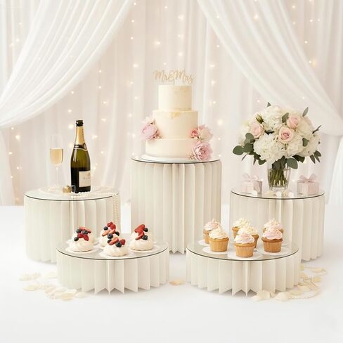 رافعات بوفيه ZOOYOO لعرض الطعام، 5 عبوات من حوامل الأسطوانات للحفلات - مجموعة عرض طاولة الحلوى قابلة للطي مع أسطح من الأكريليك الفاخر - حوامل كعكة بقاعدة لحفلات الزفاف، وطاولة الحلوى، وحفلات Quinceanera، والمعارض الفنية، وتقديم الطعام in Kuwait