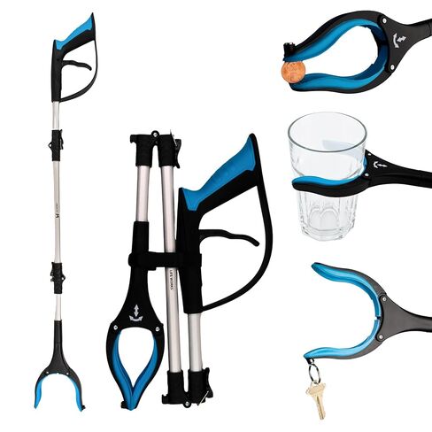 LIFE WORKS Reacher Grabber Tool, 360° Rotating Head, Lightweight 36" Foldable Arm, Ergonomic Grip, 4.5" Wide Jaw, Mobility Aid, Portable Picker Upper Tool for Seniors & Limited Mobility, 1 Pack in Kuwait