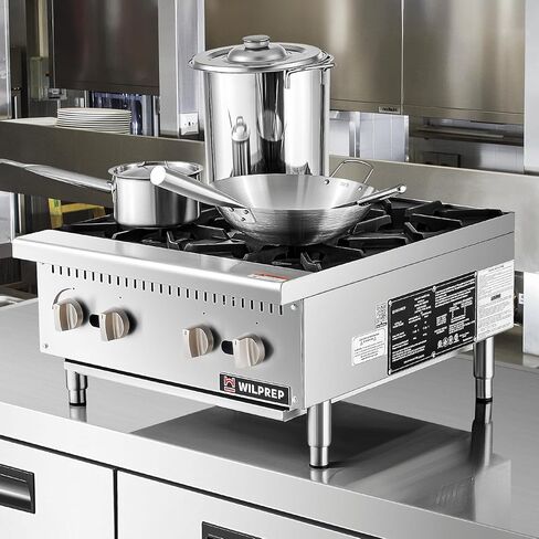 WILPREP Commercial Countertop Gas Range, 4 Burner 100,000 BTU Stainless Steel Gas Cooktop, 24" NG/LPG Convertible with Durable Grates, Perfect for Professional Restaurant Kitchen & Catering in Kuwait