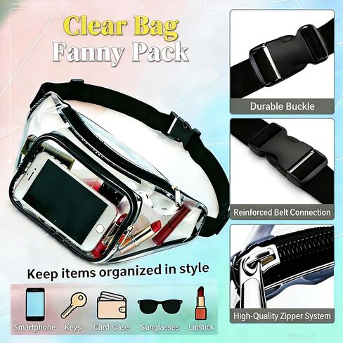 Clear Fanny Pack,Stadium Approved Waist Pack for Festival, Games,Travel and Concerts(Black) in Kuwait