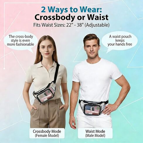 Clear Fanny Pack,Stadium Approved Waist Pack for Festival, Games,Travel and Concerts(Black) in Kuwait