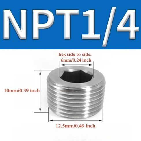 Generic 1/4 "" NPT THREAD ALLEN SOCKET PIPE PRESSURE PLUG Pipe Plug تركيب كتلة قبالة 10 قطع، 0.25 بوصة، فضي، 10NPT1f4-S04 in Kuwait