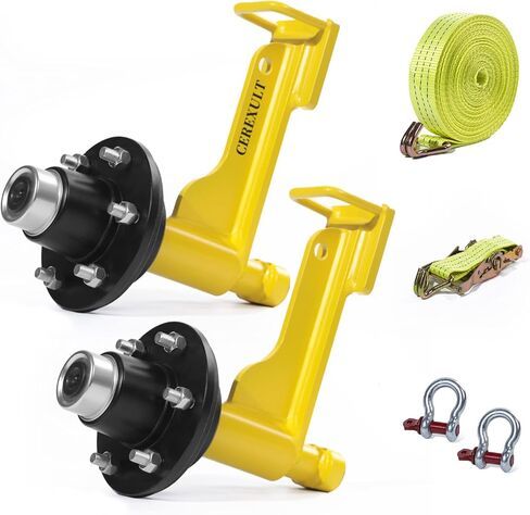 2 Pack Shipping Container Wheels 6-Lug Wheels Kit, Shipping Container Accessories, Heavy-Duty Shipping Container Axles with Heavy Duty Ratchet Tie Down-Moves 20ft - 40ft (Gold) in Kuwait