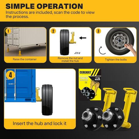 2 Pack Shipping Container Wheels 6-Lug Wheels Kit, Shipping Container Accessories, Heavy-Duty Shipping Container Axles with Heavy Duty Ratchet Tie Down-Moves 20ft - 40ft (Gold) in Kuwait