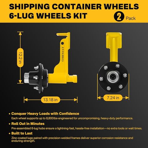2 Pack Shipping Container Wheels 6-Lug Wheels Kit, Shipping Container Accessories, Heavy-Duty Shipping Container Axles with Heavy Duty Ratchet Tie Down-Moves 20ft - 40ft (Gold) in Kuwait