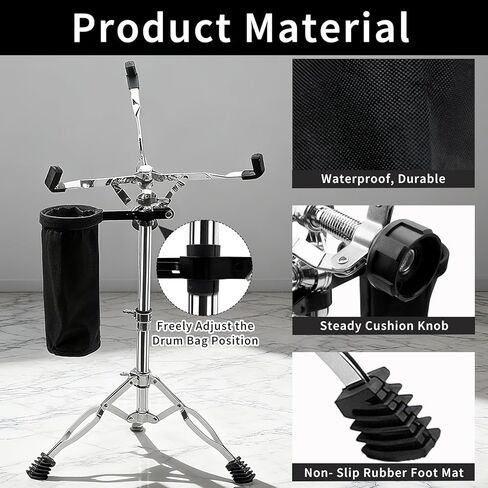 Snare Drum Stand, Adjustable Height 14.5" to 23" Practice Pad Stand with Snap Fastener and Drum Sticks Holder Accessories for Beginners in Kuwait
