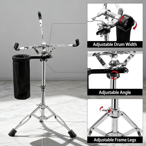 Snare Drum Stand, Adjustable Height 14.5" to 23" Practice Pad Stand with Snap Fastener and Drum Sticks Holder Accessories for Beginners in Kuwait