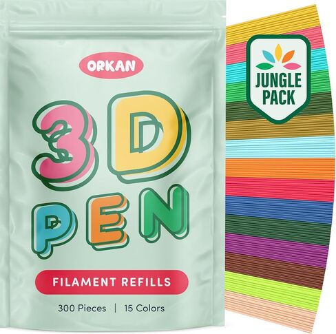300 x ORKAN 3D Pen Filament Refills | Only Compatible with The 3Doodler Start+ | 15 Jungle Colors | 6" x 2.5mm PCL Eco-Filament Strands | Safe for Kids | Only for 3Doodler Start+ 3D Pen in Saudi Arabia