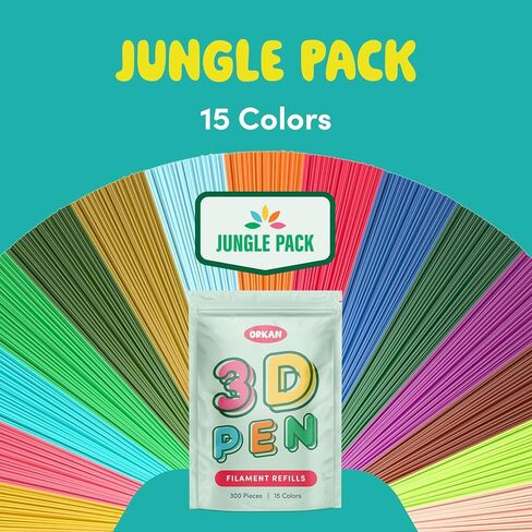300 x ORKAN 3D Pen Filament Refills | Only Compatible with The 3Doodler Start+ | 15 Jungle Colors | 6" x 2.5mm PCL Eco-Filament Strands | Safe for Kids | Only for 3Doodler Start+ 3D Pen in Saudi Arabia