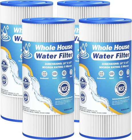 5 Micron 10" x 4.5" Whole House Water Filter Compatible with GE FXHSC, GXWH40L, Plumber W50PEHD, Culligan R50-BBSA, Pentek R50-BB, W10-PR, DuPont WFHDC3001, W50PEHD, High Flow Sediment Filters, 4 Pack in Kuwait