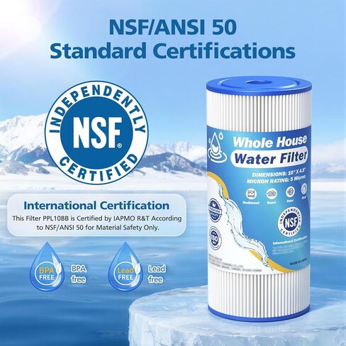 فلتر مياه منزلي كامل 5 ميكرون 10 بوصة × 4.5 بوصة متوافق مع GE FXHSC، GXWH40L، Plumber W50PEHD، Culligan R50-BBSA، Pentek R50-BB، W10-PR، DuPont WFHDC3001، W50PEHD، مرشحات رواسب عالية التدفق، 4 عبوات in Kuwait