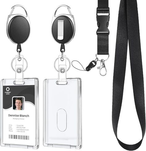 Lanyards for ID Badges Retractable ID Badge Holder with Breakaway Lanyard Heavy Duty Badge Reel with Acrylic ID Card Holders for Work Office Teacher in Kuwait