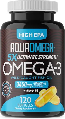 5X Ultimate Strength Omega 3 Fish Oil Supplements, Wild Caught Fish Oil Omega 3 Supplements with High EPA, DHA and Vitamin D, Fishoil Omega3 Supplement for Women & Men, 120 Softgels, Unflavored in Saudi Arabia
