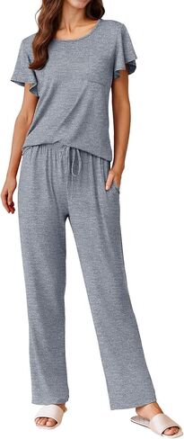 Ekouaer 2 Pack Womens Pajama مجموعات قصيرة مع مجموعة طويلة من Pajama Pant مجموعة ناعم ناعم ملابس PJ مجموعات صالة مع جيوب in Saudi Arabia