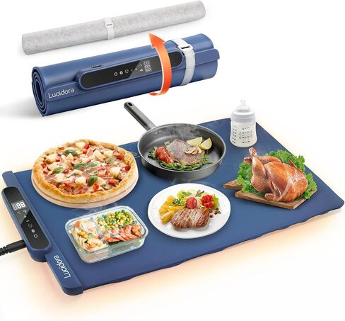 Food Warming Mat, Electric Rollable Food Warmer 10 Levels Temperature & 10-Hour Timer Large Warming Tray with Child Lock for Parties & Buffet, Extra-Long 6.5ft Cord, Creamy White in Saudi Arabia