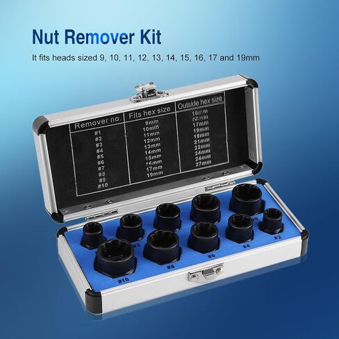 Bolt Nut Screw Remover Extractor Set, 10 Pcs 9mm-19mm Alloy Threading Tools Kit for Removing Damaged Rounded Bolts Nuts and Screws Black in Kuwait