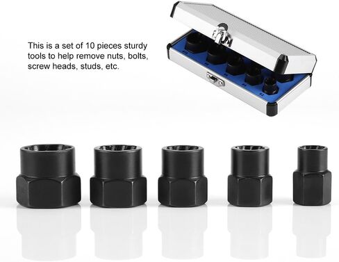 Bolt Nut Screw Remover Extractor Set, 10 Pcs 9mm-19mm Alloy Threading Tools Kit for Removing Damaged Rounded Bolts Nuts and Screws Black in Kuwait