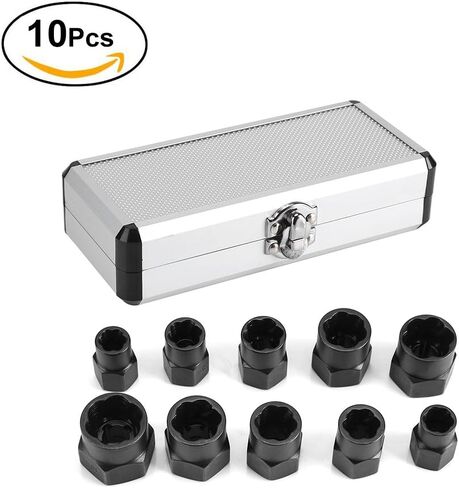 Bolt Nut Screw Remover Extractor Set, 10 Pcs 9mm-19mm Alloy Threading Tools Kit for Removing Damaged Rounded Bolts Nuts and Screws Black in Kuwait