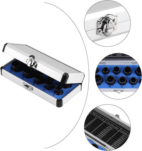 Bolt Nut Screw Remover Extractor Set, 10 Pcs 9mm-19mm Alloy Threading Tools Kit for Removing Damaged Rounded Bolts Nuts and Screws Black in Kuwait