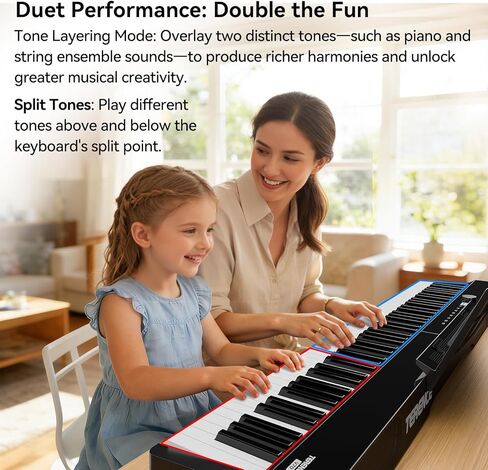 V70 Piano Keyboard 88 Keys Weight Keyboard: TERENCE Keyboard Piano Foldable 88-Key Weight Keyboard Full Size Digital Piano with Headphones 4 Speakers Bluetooth Built-in Battery (Black) in Kuwait