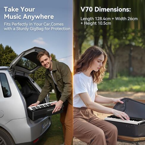V70 Piano Keyboard 88 Keys Weight Keyboard: TERENCE Keyboard Piano Foldable 88-Key Weight Keyboard Full Size Digital Piano with Headphones 4 Speakers Bluetooth Built-in Battery (Black) in Saudi Arabia