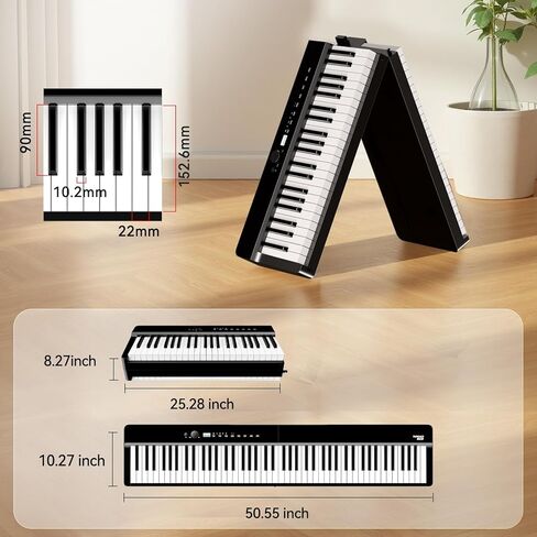 V70 Piano Keyboard 88 Keys Weight Keyboard: TERENCE Keyboard Piano Foldable 88-Key Weight Keyboard Full Size Digital Piano with Headphones 4 Speakers Bluetooth Built-in Battery (Black) in Kuwait