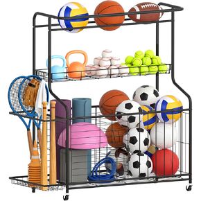 Sports Equipment Organizer -Heavy Duty Rolling Garage Storage Rack & Ball Holder, Large Capacity Cart for Outdoor Toy Storage & Garage Storage in Kuwait