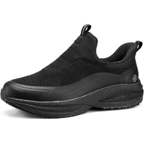 NINGO Non Slip Work Shoes for Men, Waterproof Comfortable Slip On Chef Shoes, Lightweight Breathable Walking Sneakers with Arch Support, for Food Service, Restaurant, Kitchen, Outdoor, Working, Black in Kuwait