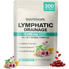 Lymphatic Drainage Supplements | 300 Softgels, 6000 mg Herbal Lymph System Support for Women & Men | 21-in-1 Herbal Blend for Lymphatic Support, Fluid Balance & Immune System in Kuwait