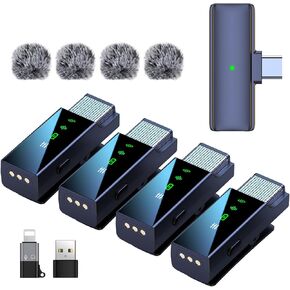4 Wireless Lavalier Microphone System for iPhone Android Phone Computer, Mini Lapel Mic with USB C/Lightning, 48KHz 24Bit, Reverb,Noise Cancelling for Video Recording Podcast Stream Vlog TikTok in Kuwait