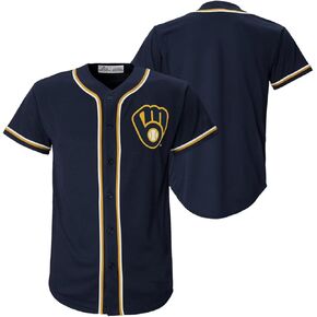 Milwaukee Brewers MLB Kids Youth 4-18 Navy Team Color Home Embroidered Stitched Logo Baseball Fashion Jersey in Kuwait