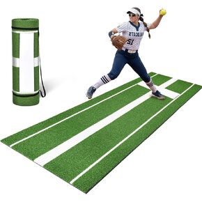 Softball Pitching Mat, 10 x 3 FT Baseball Training Mat with Soft Rubber Pitching Mound, Upgraded Anti-Slip Mat with Stitched Embroidery Turf for Indoor Outdoor in Kuwait