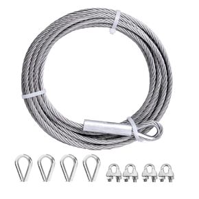 100Ft Steel Cable, 1/4(6mm) 7x19 Strand Heavy Duty Wire Rope with Loops with Clamps and Thimbles for Zipline, Fencing, Sunshade, Deck Railing in Kuwait
