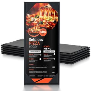 MYFULLY Restaurant Menu Holders 4.25" x 11", 6 Pack Black PU Leather Single Panel Menu Covers with Angled Corners for Restaurant, Bar, Coffee Shop, Wine List (1 View) in Kuwait
