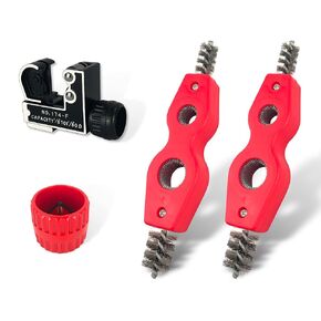 [حزمة من 4 قطع] قاطع أنابيب نحاسية، مخرطة، منظف أنابيب نحاسية، أداة إزالة حواف الأنبوب، فرشاة تنظيف للتركيبات والأنابيب مقاس 1/2 بوصة و3/4 بوصة in Kuwait