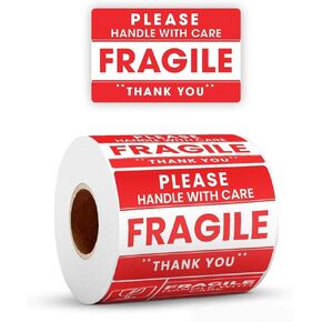 StickerJet Fragile Handle with Care Stickers Roll – (500 Labels, 2"x3") Bright Shipping and Packaging Labels with Strong Adhesive – Made in USA in Kuwait
