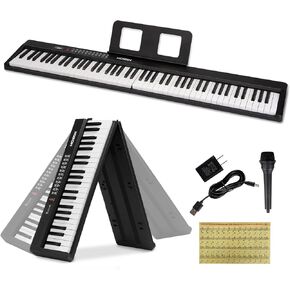 بيانو كهربائي محمول من MOSEN 88 مفتاحًا، لوحة مفاتيح بيانو كاملة الحجم حساسة شبه مرجحة، حزمة مع ميكروفون، شاشة LCD، USB MIDI، مسند موسيقى، ملصق، للسفر المنزلي للمبتدئين in Kuwait
