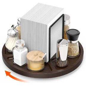 Napkin Holder for Table, Rotating Napkin Dispenser with Salt and Pepper Shakers Storage, Standing Paper Napkin Organizer for Kitchen Dining Table Decor (1, Brown) in Kuwait