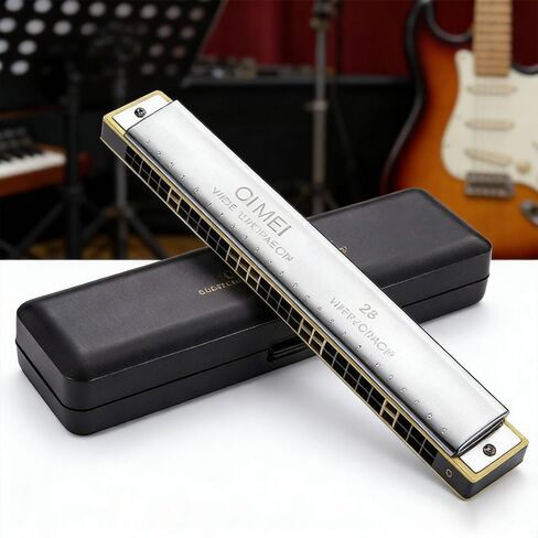 Golden Harmonica Key of C with Case, 28 Holes Diatonic Harmonicas Mouth Organ, Blues Harmonica for Adults/Professional Players/Beginners, Vintage Style Harmonica,Silver in Saudi Arabia