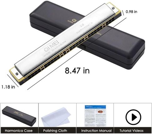 Golden Harmonica Key of C with Case, 28 Holes Diatonic Harmonicas Mouth Organ, Blues Harmonica for Adults/Professional Players/Beginners, Vintage Style Harmonica,Silver in Saudi Arabia