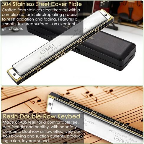 Golden Harmonica Key of C with Case, 28 Holes Diatonic Harmonicas Mouth Organ, Blues Harmonica for Adults/Professional Players/Beginners, Vintage Style Harmonica,Silver in Saudi Arabia