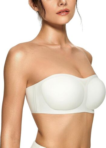 OEAK Womens Strapless Bras Push Up Bandeau Bra Non Slip Wireless Supportive Padded Bras Seamless Comfortable Tube Bra White Large in Kuwait