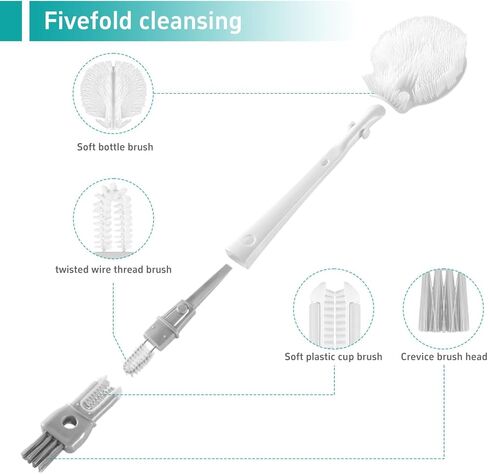 5 in 1 Detachable Multi-Functional Cup Bottle Cleaning Brush Set, Portable Long Handle Bottle Cleaner for Washing Narrow Neck Cup, Spout/Lid Cleaner Brushes in Kuwait