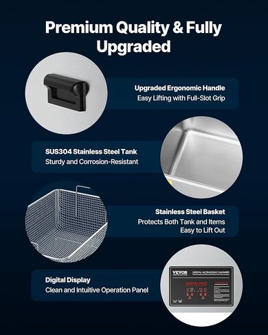 VEVOR 50L Ultrasonic Cleaner, Professional Ultrasonic Cleaner Machine with Cleaning Basket & Digital Display, 840W Stainless Steel Large Cleaning Machine with Wheels for Industrial Parts, Carburetors in Kuwait