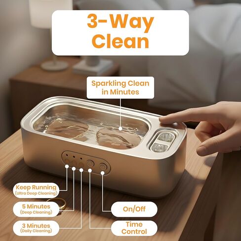 Ultrasonic Jewelry Cleaner – 48kHz High-Frequency Stainless Steel - with 3-Speed Modes, Timer |14 oz, 360° Deep Cleaning | Low Noise, Professional Cleaner for Glasses, Watches, Contact Lenses & More in Kuwait